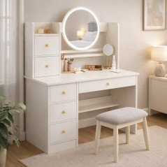 Postazione Trucco con Cassetti Specchio e Luci Toeletta 80 cm