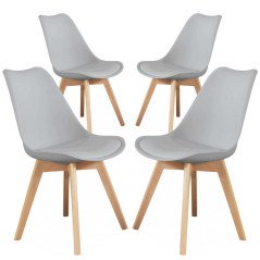 Set 4 Sedie Stile Nordico Imbottite Modello Scandinavo in Legno