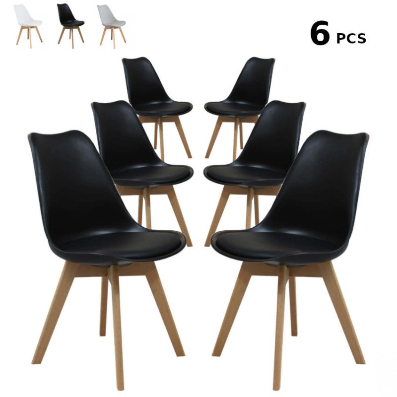 Set di 6 Sedie Cucina Stile Scandinavo in Legno con Seduta Imbottita