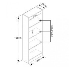 Libreria 4 Ripiani in Legno a Parete Semplice 58x25x165 cm da Ufficio