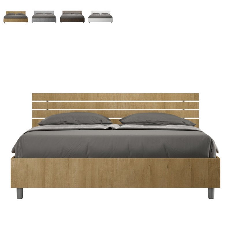 Letto Matrimoniale in Legno Moderno con Testiera e Rete 160x190