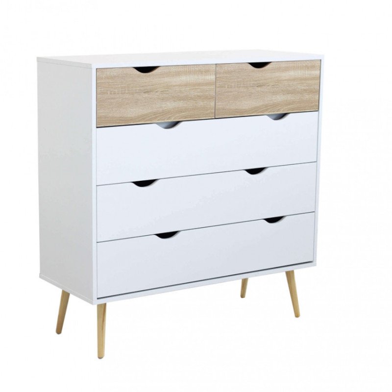 Cassettiera Bianca e Legno con Piedini Scandinava 100 cm Thon