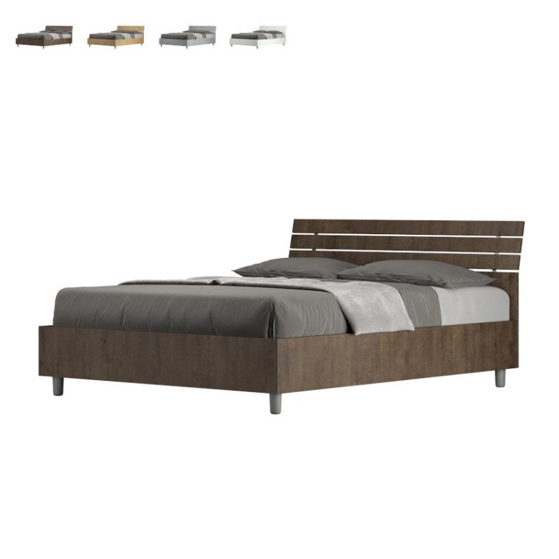 Letto Matrimoniale con Testata in Legno Design 160 x 190 con Rete